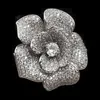Pins Brooches Shiny Stylish Silvertone Full Micro Pave CZ Blossom Clear White Flower Women Wedding Bouquet Dress Gown Accessory Roya22
