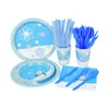 Disposable Dinnerware Snowflake Snowman Blue Tableware Paper Plate Cup Napkin Kids Birthday Party Baby Shower Supplies Christmas Decoration