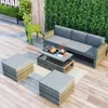 US stock TOPMAX 4-piece Outdoor Backyard Patio Rattan Sofa Set All-weather PE Wicker Sectional Furniture Set with Retractable Table a20