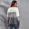 European American New Women's Knits Tees Gradient Färg Grå Stripad Matchande Långärmad Stickad Tröja Lös Höst Vinterkläder