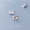 Sparkling Rhombus Clear Zircon Feather Stud Orecchini 100% vero argento sterling 925 gioielli color oro rosa per le donne 210707