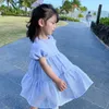 2021 Niñas de verano Coreano Lindo Dr2-7 Año Niños Ropa dulce O-cuello Vestidos de manga de burbuja para niñas Niños Ropa casual X0803