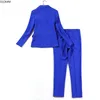 Костюм женский весенний женский твердый цвет самооценки профессиональный синий пиджак модные брюки интервью набор 210527