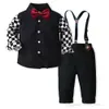 Children's Clothing sets autumn spring kids Long sleeve Plaid Shirt Suspenders Trousers boys 2pcs set baby first Birthday outfits S1812