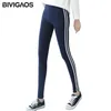 Bivigaos Damskie Damskie Legginsy Boczna Biały Stripe Elastyczne Spodnie Bawełniane Odzież Moda Legging dla 211204