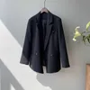 Vår Höst Mode Kvinnors Långt Loose Dräkt Coat Kvinnor Koreansk Kontorslitage Ärm Black Blazer Fickor 210607