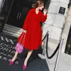 女性のジャケットファッション女性服ターンダウンカラーバラの赤い色スリムな腰を調整する非対称ジャケットv909