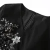 カジュアルドレス高品質秋の女性のファッションパーティーオフィスセクシーなヴィンテージエレガントなシックなダイヤモンドVネックブラックピンク鉛筆長袖のdres