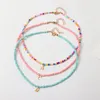 Womens Moon Star Charms Colorful Seed Beads Necklace Boho Rainbow Beaded Chocker Summer Beach Jewelry 3pcs/set
