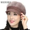MAERSHEI Cappello invernale da donna in cotone lavorato a maglia donna retrò di mezza età più berretto in lana di coniglio madre calda di velluto 211229