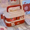 WG Kawaii Lunch Box двойной студент Bento микроволновая печь ES хранение еды с независимыми столовыми приборами для кемпинга 210925