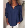 Moda verano mujer blusas raya suelta casual botón a rayas solapa niña camisa de manga larga top blusa botón ropa femenina 210301