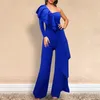 Combinaisons pour femmes barboteuses élégantes volants combinaison femmes fête longue jambe large vêtements sexy une épaule salopette bleu royal femmes africaines