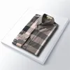 メンズドレスシャツラグジュアリースリムシルクTシャツ長袖カジュアルビジネス衣料品格子縞ブランド17色M-4XLバリ