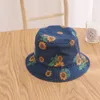 Cartoon Baby Panama Praia Sol Denim Chapéu Verão Crianças Menina Balde Café Crianças Flor Flor Cópia Outdoor Chapéus Criança Meninas Fisherman Visor