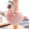 キーホルダー バッグ POMPOM ペンダント カー ハート マルチカラー フェイク レックス ファー ハート型 レインボー キーホルダー