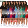 グラデーション女性トラックスーツデザイナー2ピースパンツセットカジュアルスポーツ半袖Tシャツバイカーショーツスーツプラスサイズの女性服2021