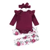 Giyim Setleri Çiçek Bebek Kız Giysileri Uzun Kollu Sonbahar Kış Doğan Kıyafet Rahat Çiçek Baskı Bebek Seti D25