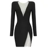 Frauen Winter Sexy Langarm O Neck Mesh Diamanten Schwarz Mini Bodycon Verband Kleid Elegante Abend Party Kleid Vestidos 210309