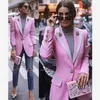 High Street Est Fashion Designer Blazer Dames Lange Mouwen Bloemen Voering Rose Buttons Roze Buitenmantel 211122