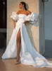 Sexy Strapless Long Slit Wedding Dresses Bridal Gowns Off Shoulder Puffy Sleeves A-line Bohemian Country Bride Dress Sweep Train robe de mariée
