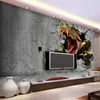 Taille personnalisée 3D stéréo brique mur moderne art créatif peinture murale dinosaure décorations murales cassées salon po papier peint 210722