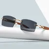 Superklare, rahmenlose Sonnenbrille, Naturholz, quadratisch, hell, übergroß, zufälliger Rahmen für Männer, optisches, ovales Brillenglas