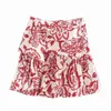 Vrouwen zoete tropische bloem print geplooid mini rok faldas mujer dames casual slanke kant rits ruches rokken qun561 210619