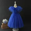 Flower Girl Dress With Cape Spring Style Gaze Flare Sleeve Ballroom Dresses for Wedding Party Kids Kläder E19002 210610