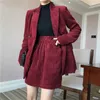 Junelove Outono Mulheres Elegantes Conjuntos Corduroy Blazer Ol Notch Collar Jacket Feminino 2 Peças Dupla Casacos Breasted Outwears Bottoms 211019