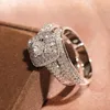 Wedding Rings Luxury Female White Square Crystal Ring Charm Silver Color Engagement For Women Vintage Bridal Zircon Set