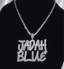 Iced Out Hip Hop Cubic Zircon Baguette Initial Letters Pendant Necklace Words Name With 4mm CZ Tennis Chain Jewelry