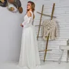 Boho Beach White Szyfonowa Suknia Ślubna Linia Koronka Z Długim Rękawem Długość Piętro Suknie Ślubne Niski Powrót Plus Size Reception Wear