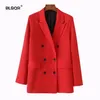 BLSQR kvinnor röd kostym blazer vår mode jacka dubbelbröstficka blazers jackor arbetskontor företag 211006