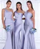 Lila Simple Designer Mermaid Bruidsmeisjes Jurken Chiffon Sweetheart One Schouder Plooien Vloerlengte Maid of Honour Jurk Bruiloft Gastenjurken