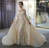 LUXURY Champagne Sirena Abiti da sposa Abiti staccabili Treno ad alto collo in pizzo Appliques Illusione Abito da sposa Vestido De Noiva Robe de Mariee 2022