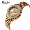 MissFox Luxo Assista Mulheres Moda Falso Cronógrafo Cronógrafo Romano Numerais 18K Gold Ladies Relógios Quartzo relógio de pulso