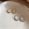 925 Sterling Silver Stud Earrings for Women French Trendy Gold Plated C Shape Earring Bride Jewelry Prevent Allergy