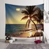 Tropical Palm Tree Leaves Tapestry Wall Hanging Seaside Sunset Landscape Tapestries Yoga Beach Towel/Mat Bohemian Decor for Home 210609