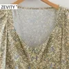 Zevity Women Sweet Square Collar Plat Puffスリーブカジュアルスリムプリントミニシャツドレス女性シックなラインvestido DS4619 210603