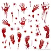 Blut Handabdruck Fußabdruck Wandaufkleber Horror Wandtattoo Halloween Heimdekoration Fensteraufkleber PVC Wiederverwendbarer Glastüraufkleber XVT0715