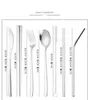 9 PC 휴대용 Flatware 세트 칼 붙이 야외 여행 스테인레스 스틸 식기류 세트 저장 상자 및 가방 식기