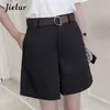 Jielur Shorts All-Match 4 Solid Färg Sashes Casual Kvinnor A-Line High Waist Slim Short Femme Chic S-XXL Ladies Bottom 210607