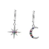 Mode coloré cz pavé lune étoile balancent avec couleur or argent plaqué fille arc-en-ciel charme boucle d'oreille bijoux