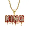 Hip Hop Iced Out Bling Letter King King Pendant Halsband Rapper Guldfärg Rostfritt stålkedjor för kvinnor Man Hiphop Jewelry Party Punk gåvor för män tillbehör