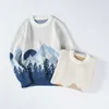 Bambini Ragazzi Ragazze Snow Mountain Stampa Maglioni Pullover in cotone jacquard lavorato a maglia Giallo Blu Bambini Autunno Inverno Maglioni 4-15Y Y1024