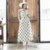 Maxi robe coréenne dames été sans manches col de costume dot sexy bureau robes longues pour femmes vêtements 210602