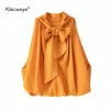Klacwaya المرأة مثير البلوزات البرتقالي المحاصيل السيدات قمصان الرسن أكمام فتاة الصيف blusas الملابس الإناث شيك قمم 210225