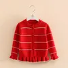 Autunno Primavera 3 4 6-12 anni Regalo di Natale per adolescenti Rosso O-Collo con volant in cotone lavorato a maglia cardigan maglioni per bambini neonate 210701