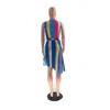 Rainbow Striped Women Dresses Summer Arrival Sleeveless High Waist Office Lady Elegant Robe Ion Party And Club Wear 210525